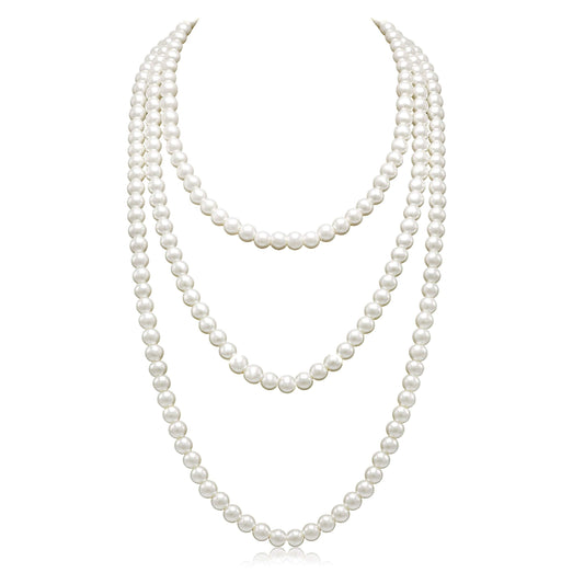 Long Pearl Necklace for Women Layered Cream White Faux Pearl Beads Strand Necklace Costume Jewelry,Diameter Pearl 8MM,69",Christmas Jewelry for Women