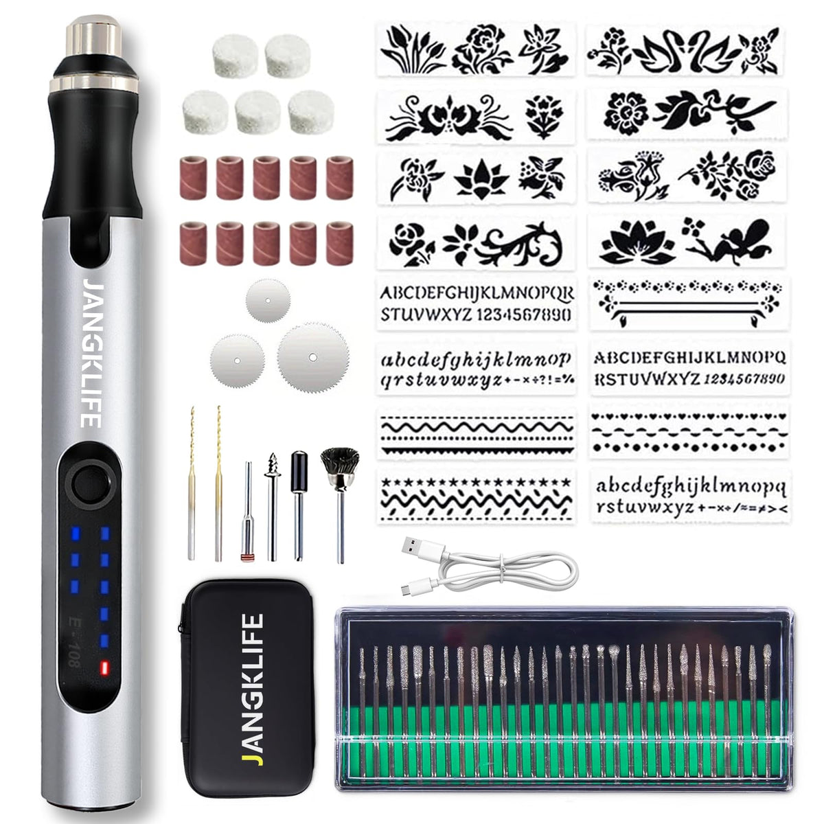 JANGKLIFE USB Rechargeable Engraving Pen with 42 Bits, Mini Rotary Tool kit,Engraver for Wood, Metal, Glass, and Plastic - Ideal for DIY, Jewelry, and Model Making