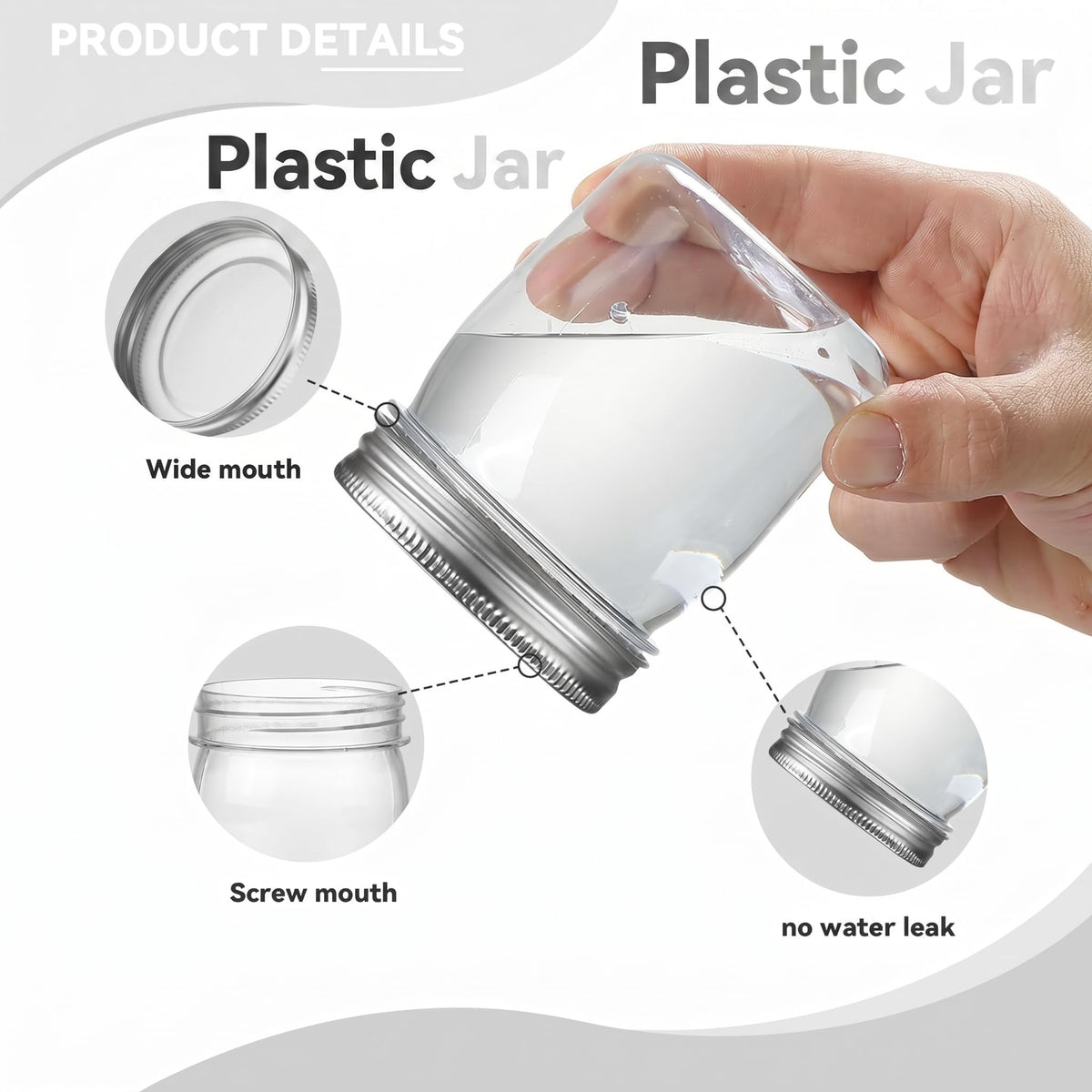 novelinks 8 oz Clear Plastic Jars with Airtight Lids, 16 Pack Plastic Mason Jars with Lids 8oz, Refillable Storage Slime Containers & Small Spice Jar for Kitchen Organization (16 Pack,Silver)