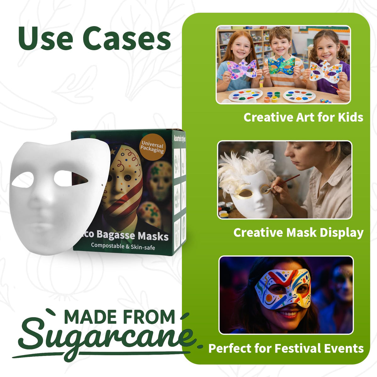 Lxins ECO Paper Mache Blank Full Face Masks for Crafts, 14 Pack Paintable White DIY Masks, Assorted 2 Styles for Art Projects, Classroom & Party Activities