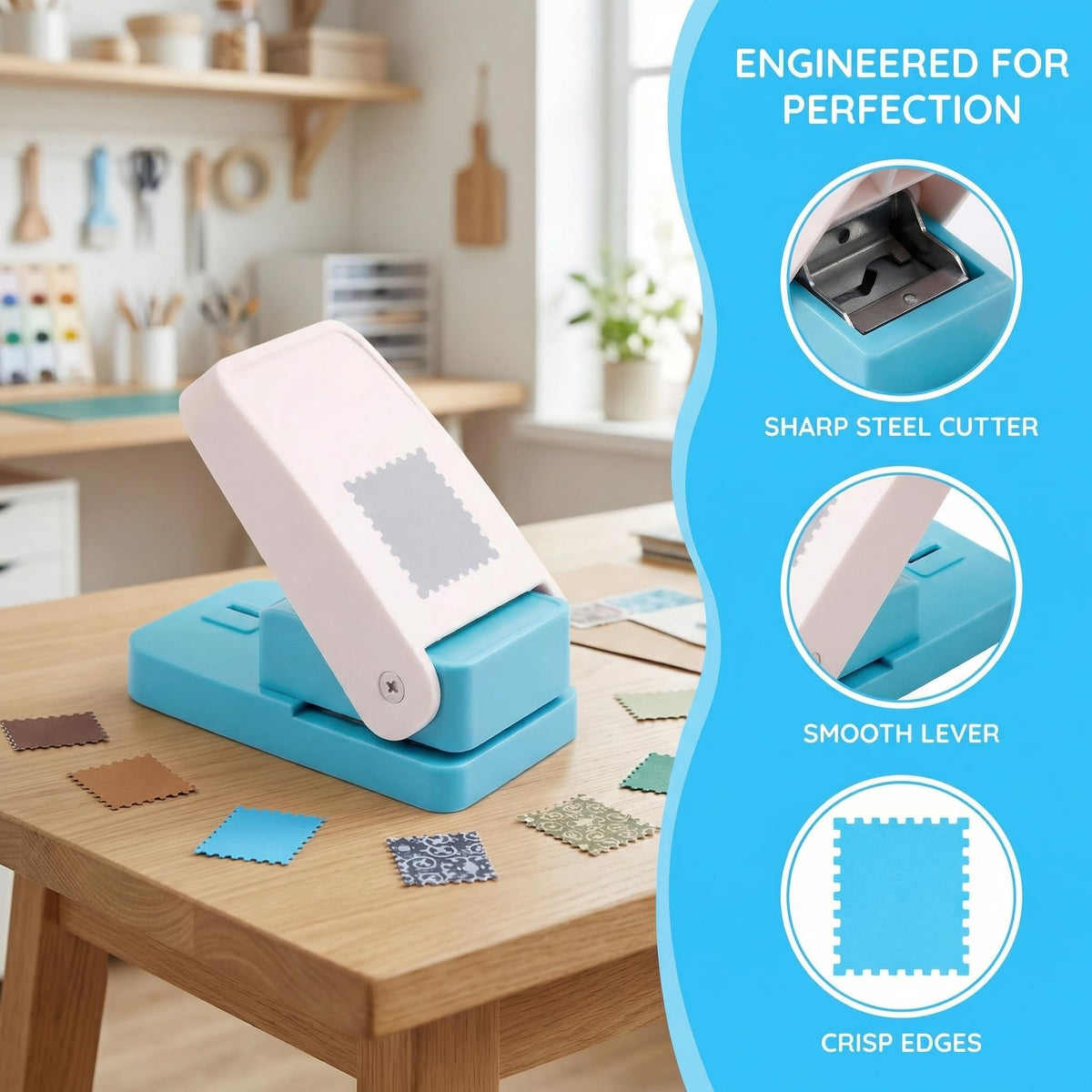 Stamp Punch with Storage Bag, Postage Stamp Paper Punch Heavy Duty, Lever Craft Paper Punches for Scrapbooking, Card Making, DIY Projects, Stamp Puncher that Looks Like a Real Stamp (1x0.8 inch)