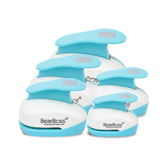 BearBoss 5 Square Paper Punch Set, Different Sizes, Scrapbooking Crafting Tool, Classic White