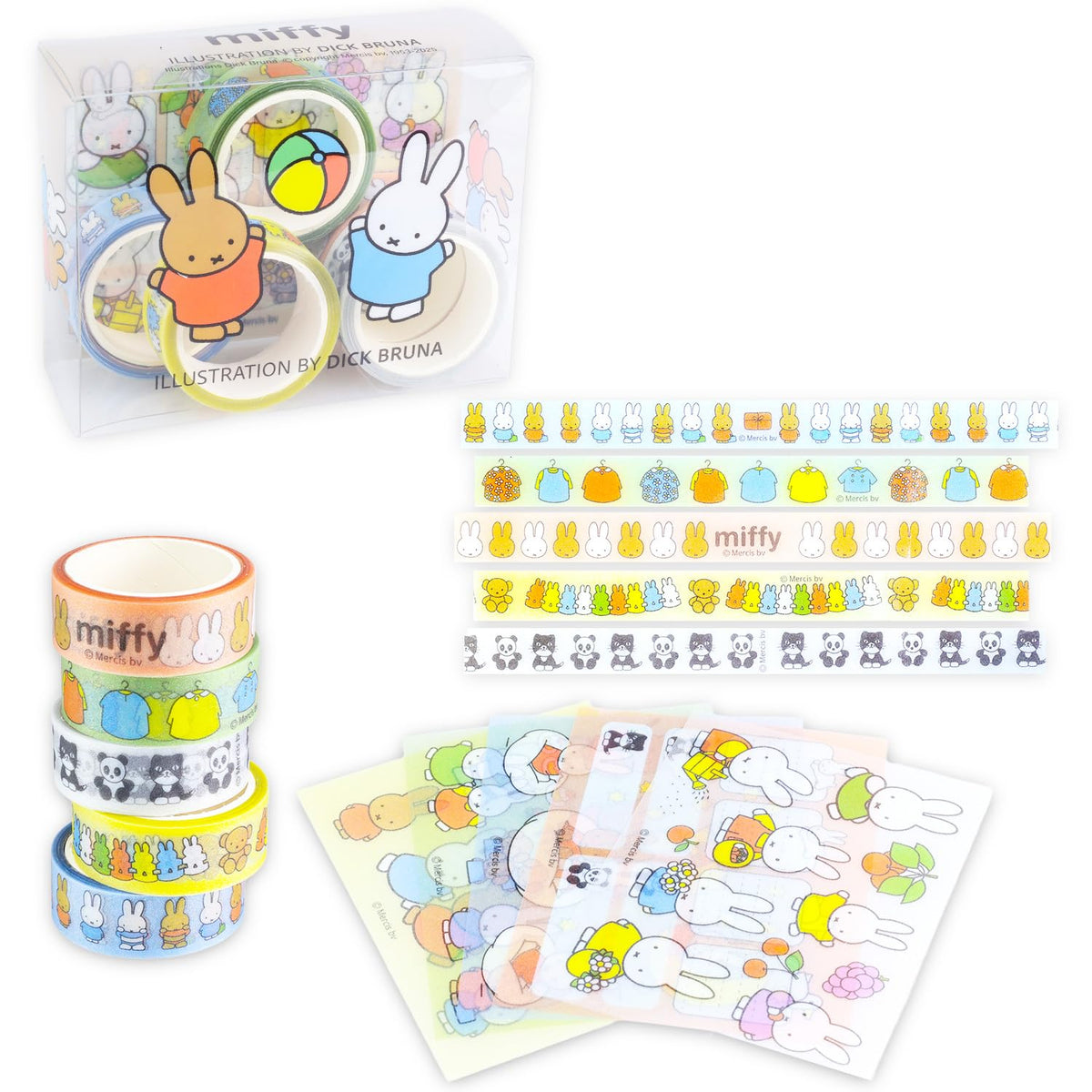Miffy Washi Masking Tape Variety Pack - Bundle with 5 Decorative Washi Rolls for DIY Crafts, Scrapbooking, Journals, More Stationery Plus Stickers, More | Miffy Stationery Set