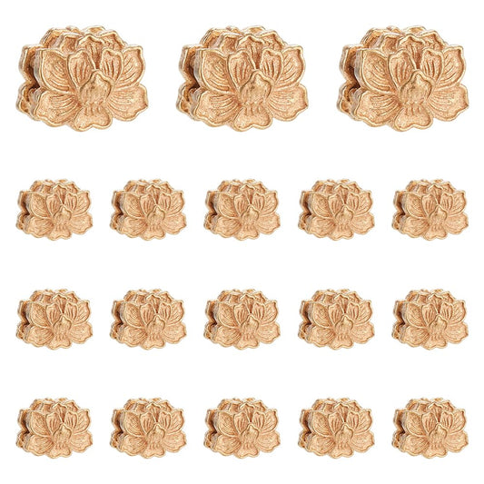 PH PandaHall About 20 pcs Tibetan Metal Flower Beads Brass Unplated Lotus Flower Spacers Beads Charms for Jewelry Makings 9.5x12mm Hole: 2.5mm