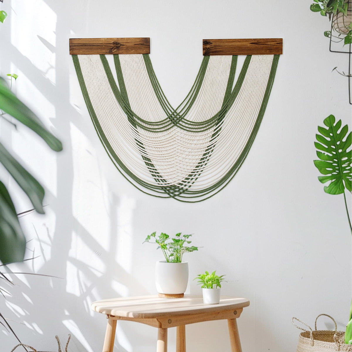 LB Boho Macrame Wall Hanging Large, Green and Beige Macrame Tapestry Wall Decor Handmade Woven Chic Bohemian Tapestry Decor for Bedroom Living Room Office Bathroom Nursery