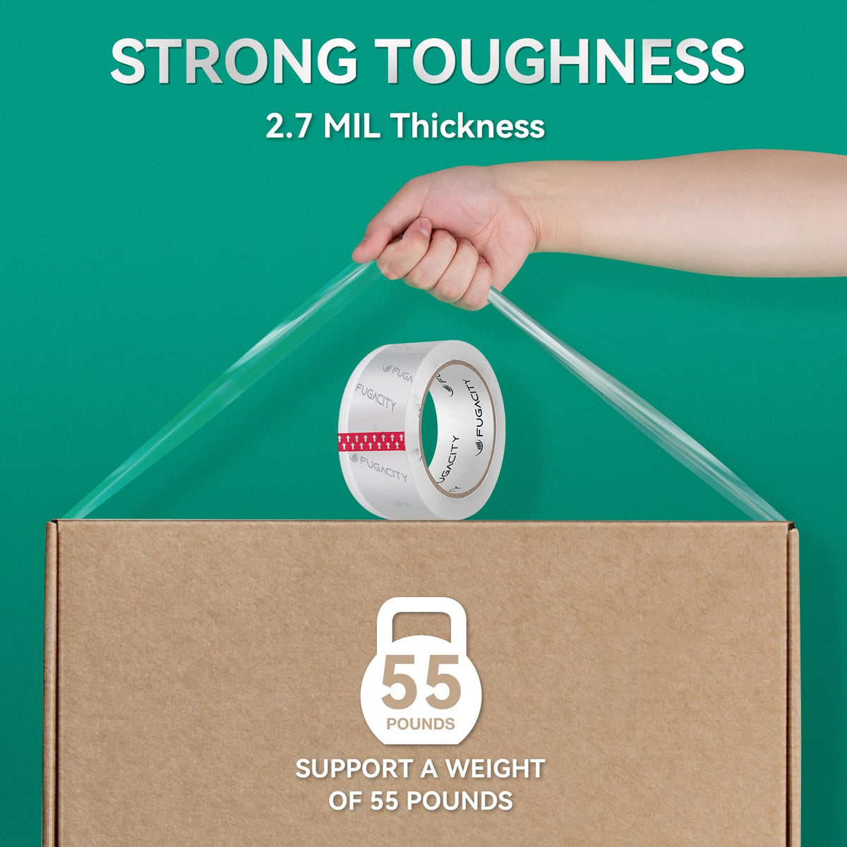 FugaCity Clear Packing Tape Refills (36 Rolls),Heavy Duty Packaging Tape for Moving Sealing, Moving Supplies,2.7 Mil Thick, 1.88 in Wide,65 Yards Per Roll,Total 2340 Yards