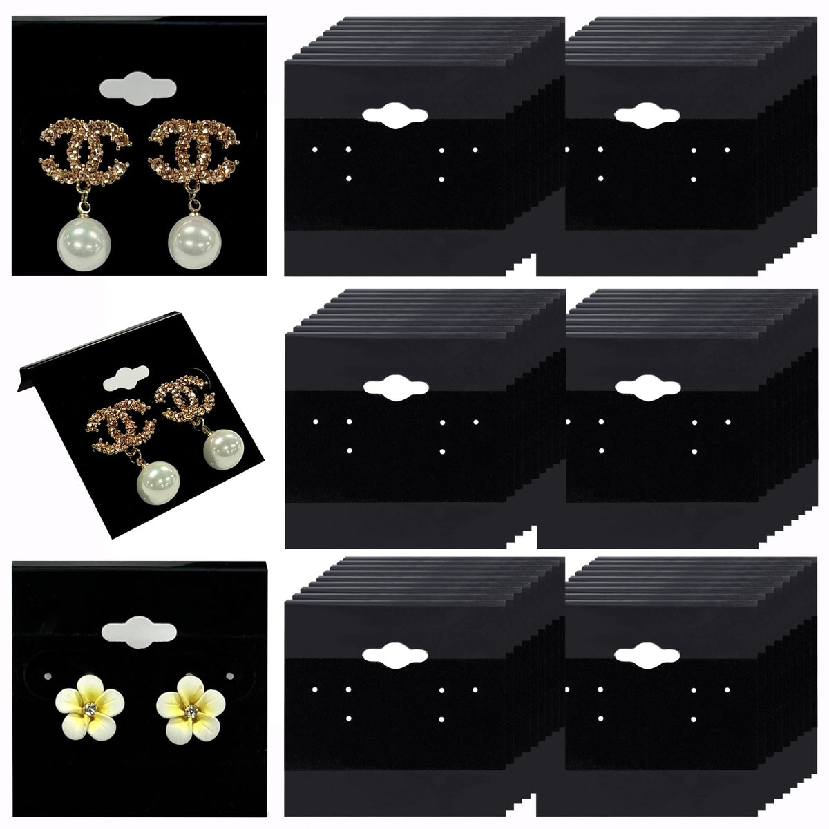 Adorox 200 Piece Black Earring Card Holders with Back Hook – Perfect for Earring Display and Organization