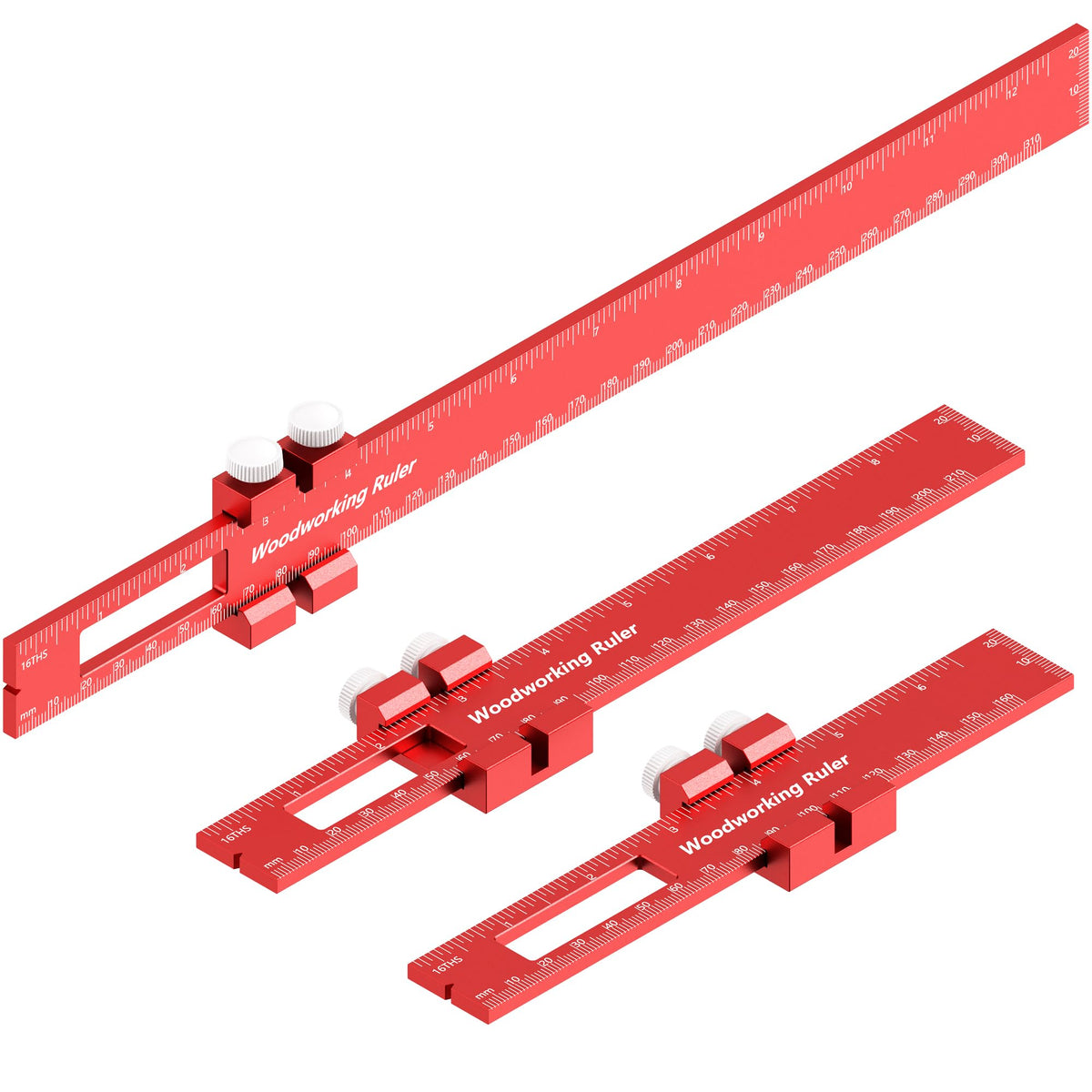 Woodworking Ruler 3 Pack (6", 8", 12"), Precision Woodworking Marking Ruler with Holes, Aluminum Alloy Carpenter Measuring Tool, Scribing Layout Guide for Woodworking DIY Carpenter Tools