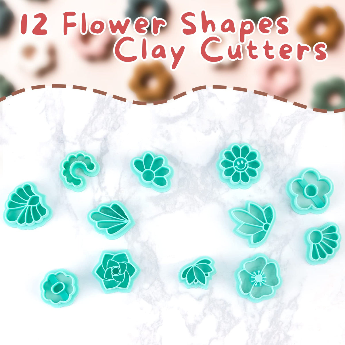TAINSKY Flower Shape Polymer Clay Cutters Set, 12 Shapes Clay Earrings Cutters for Polymer Clay Jewelry, Plastic Clay Earring Cutters for Polymer Clay Jewelry Making