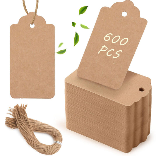 SallyFashion 600pcs Price Tags with String, 1.7 x 2.8 inch Kraft Paper Gift Tags for Clothes DIY Crafts Wedding Holiday Baby Showers Birthdays