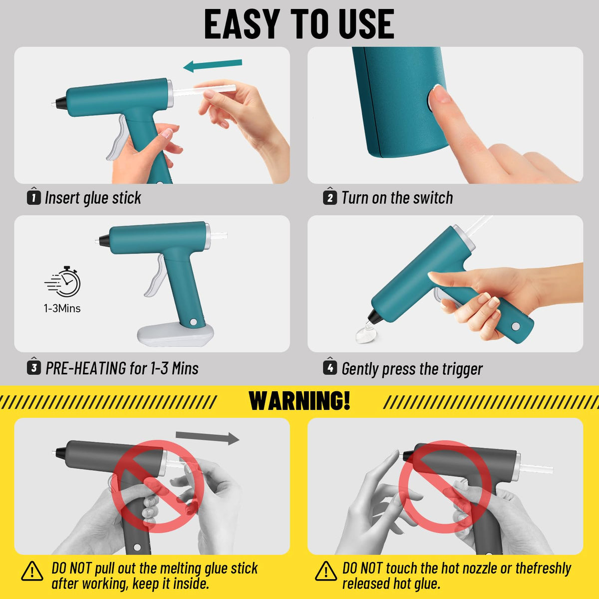 NailHsing Cordless Hot Glue Gun, Fast Heating Glue Gun Set, Stable Support Base Ideal for Crafts, DIY Arts, Home Repairs Blue