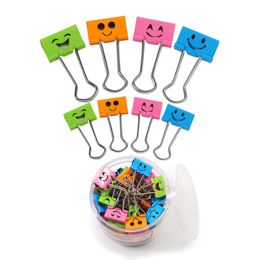 Coideal Cute Smiley Binder Clips - 100 Pcs Assorted Sizes Metal Binder Clips Small Medium, Colored Paper Clips Clamps with Smiling Face for Office Teacher Gifts, Classroom Kitchen Organization