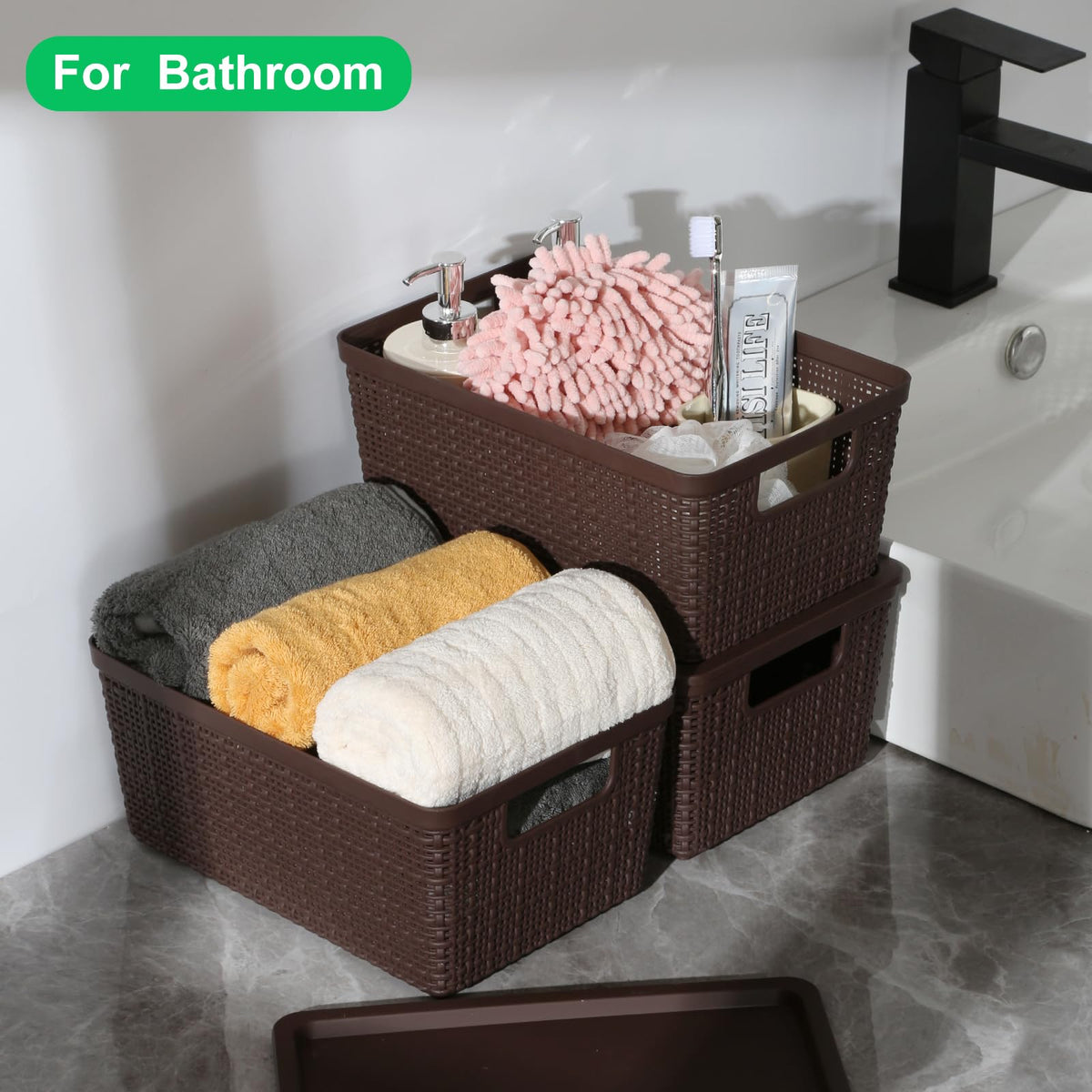 WRRLORS 6 Pack Plastic Storage Baskets With Lids,Brown Breathable Stackable Storage Bins,Small Storage Containers,for Organizing Storage Baskets on Desktops,Closets,Playrooms,Classrooms,Offices