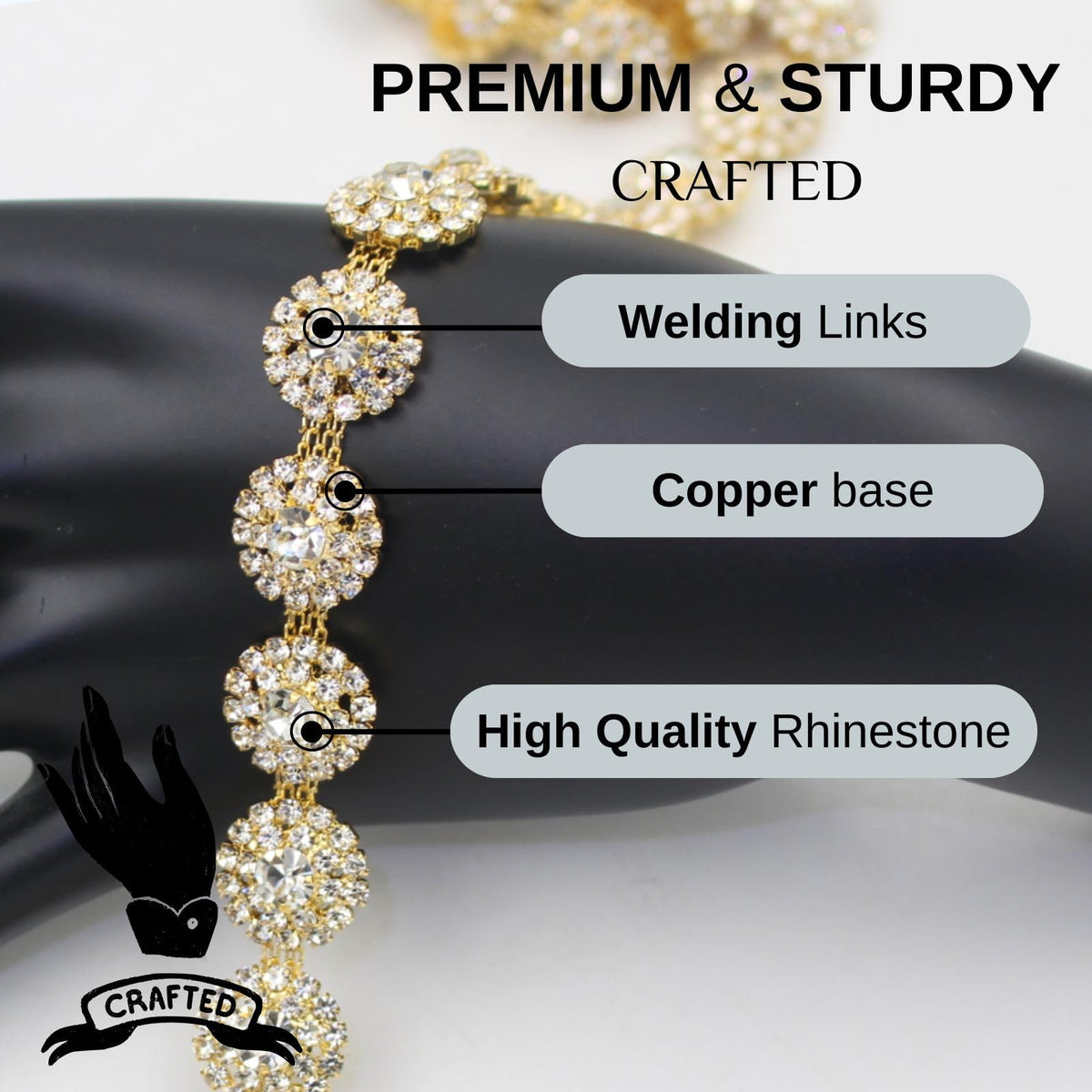 PEARLY JUN 1 Yard Rhinestone Trim Chain Gold Applique Stringing Ribbon DIY Jewelry Wedding Party Bracelets Craft Bridal Bouquets Embellishment Accessories