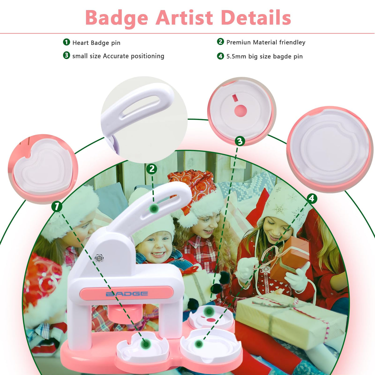 3-In-1 Badge Maker Machine,Upgrade No Assembly Required Button Maker Artist with 86 Sets Parts,DIY Pin Maker Press Machine Badge Punch Kit Present for Kids and Adults,Pink (Multiple Sizes Supported)