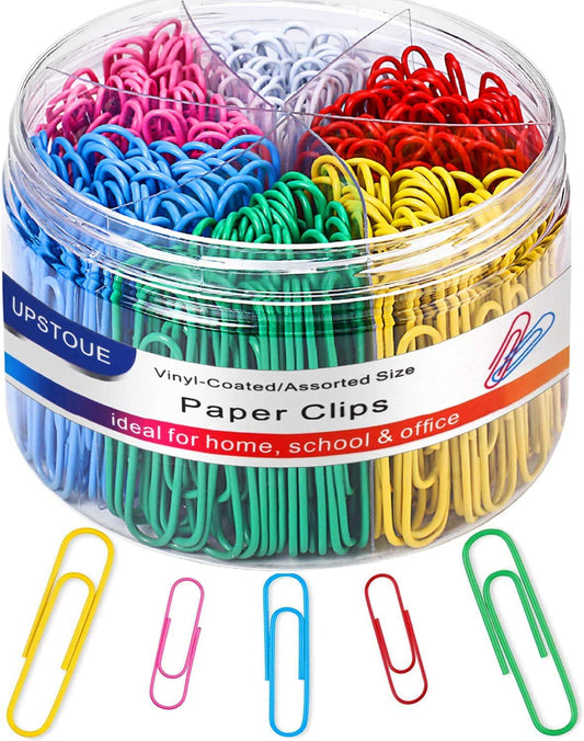 Vinaco Paper Clips Colorful, 400PCS Medium and Jumbo（1.3 inch & 2 inch） Paper Clips, Durable and Rustproof, Coated Large Paperclips Great for Office School Document Organizing (Multicolored)