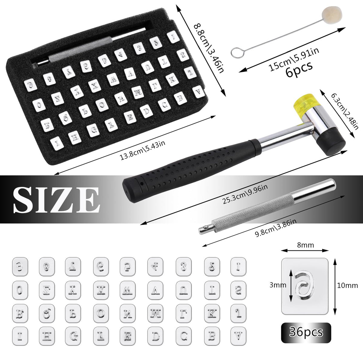 Wonvoc 44 Pcs Leather Stamping Tools, 36 Pcs Leather Letter Stamps, Leather Stamping Kit, with Wool Dauber Stamping Tools, Leather Hammer, for DIY Leathercrafts