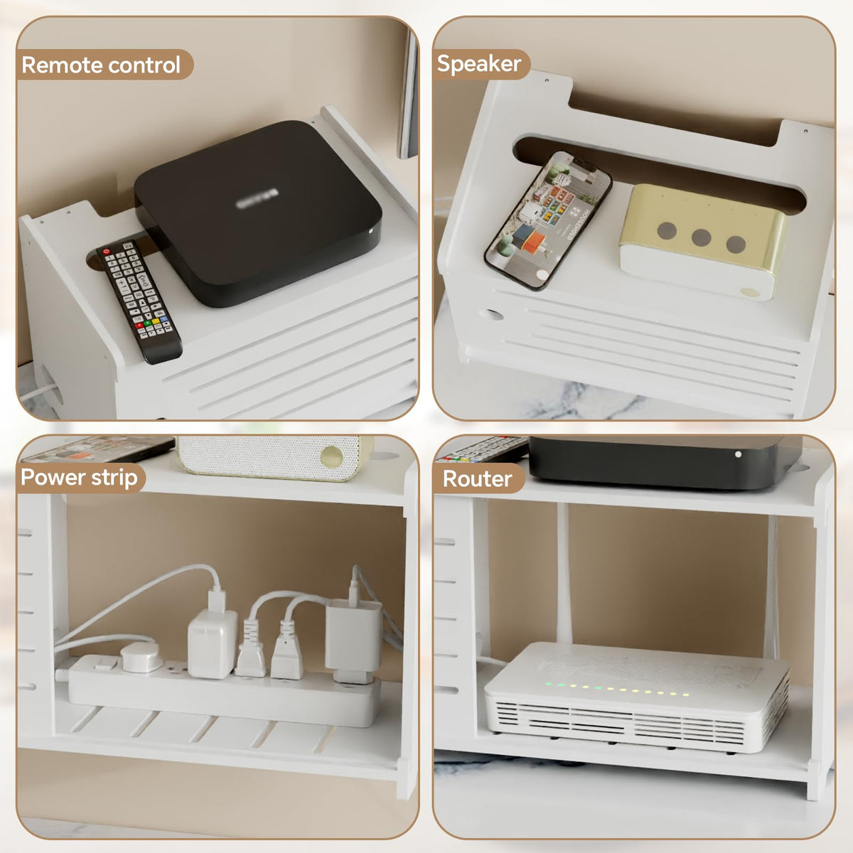 HAIDAIYA Wooden WiFi Router Storage Box Hider Shelf, Decorative Projector Box Hider Rack Countertop, for Cable, Modem, Internet, Router Power Cover Storage Organizer Cabinet Wall Mounted, Solid Wood