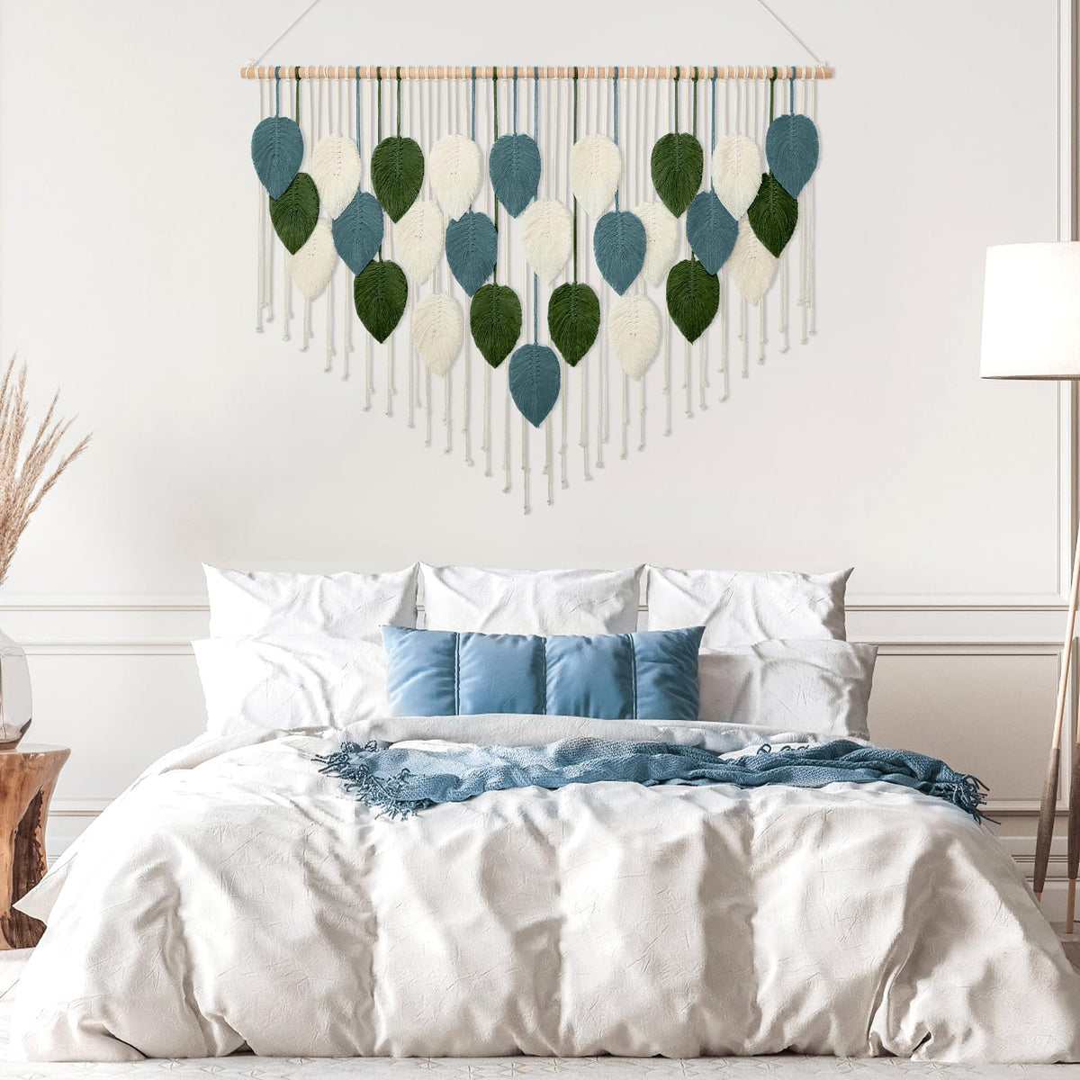 KHOYIME Macrame Wall Hanging Large Boho Home Decor, Bohemian Leaves Tapestry Modern Handmade Yarn Woven Feather Leaf Chic Wall Art Decorations for Bedroom Living Room Nursery Backdrop 51.5"W X 33.5"L