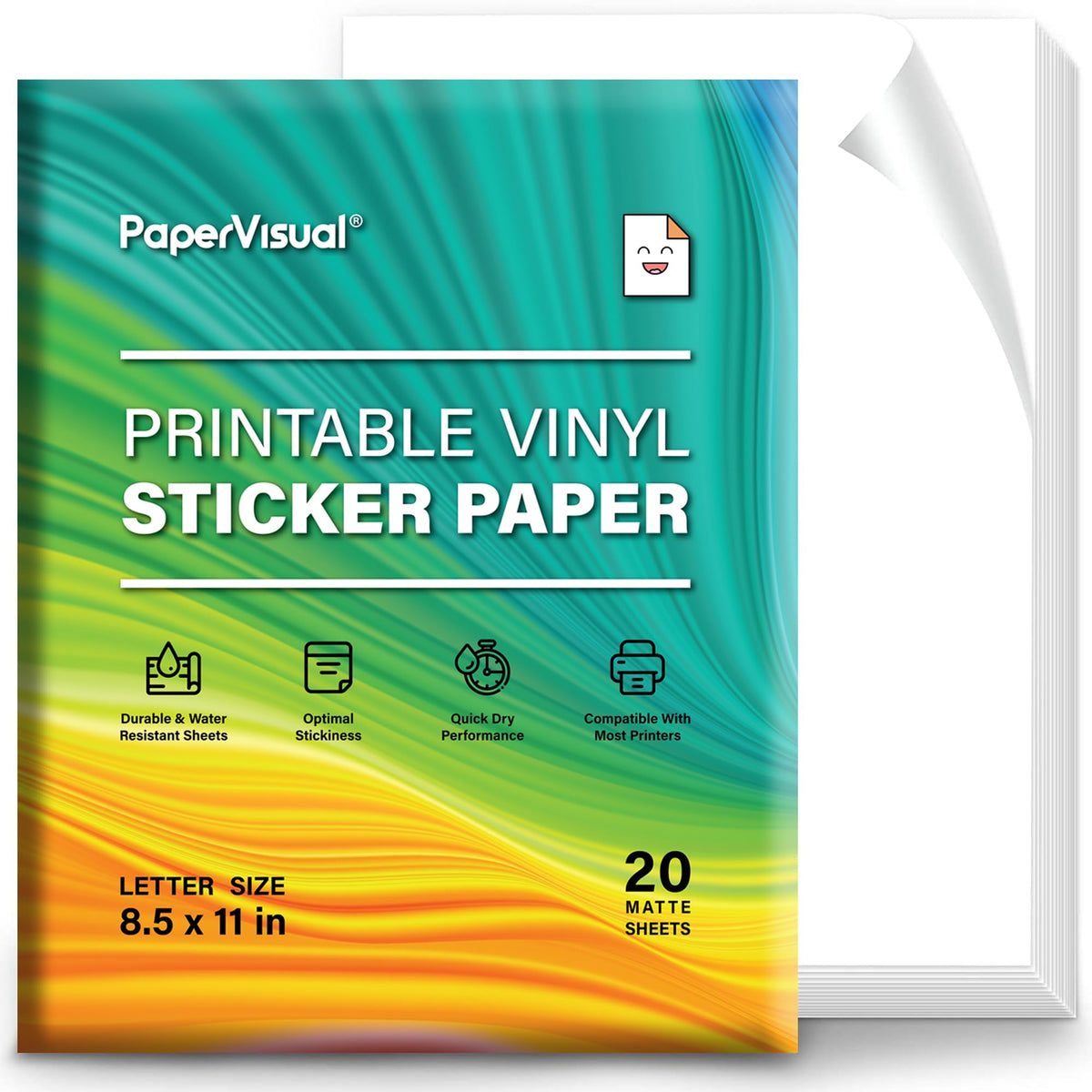 Premium Printable Vinyl Sticker Paper for Inkjet and Laser Printer - 20 White Matte Sticker Paper Waterproof - Excellent Adhesion Paper 8.5 x 11, Fast Dry, Holds Ink Well, Great for Cutting Machines