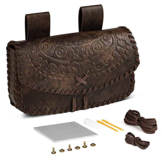 HiiFeuer Viking Craft Kits Belt Bag, Vintage DIY Kits Medieval Faux Leather Side Pack, Portable Belt Pouch for Ren Faire (Brown B)