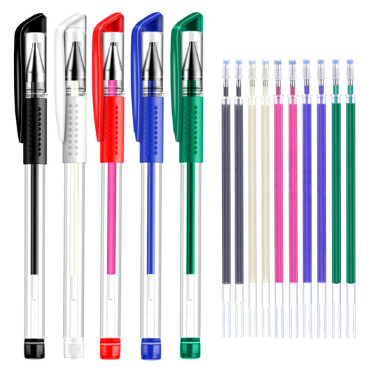 ibotti 5 Colors Stick Heat Erasable Fabric Marking Pens with 10 Free Refills, 5-Pack of Assorted Colors, (White,Red,Blue,Black,Green)