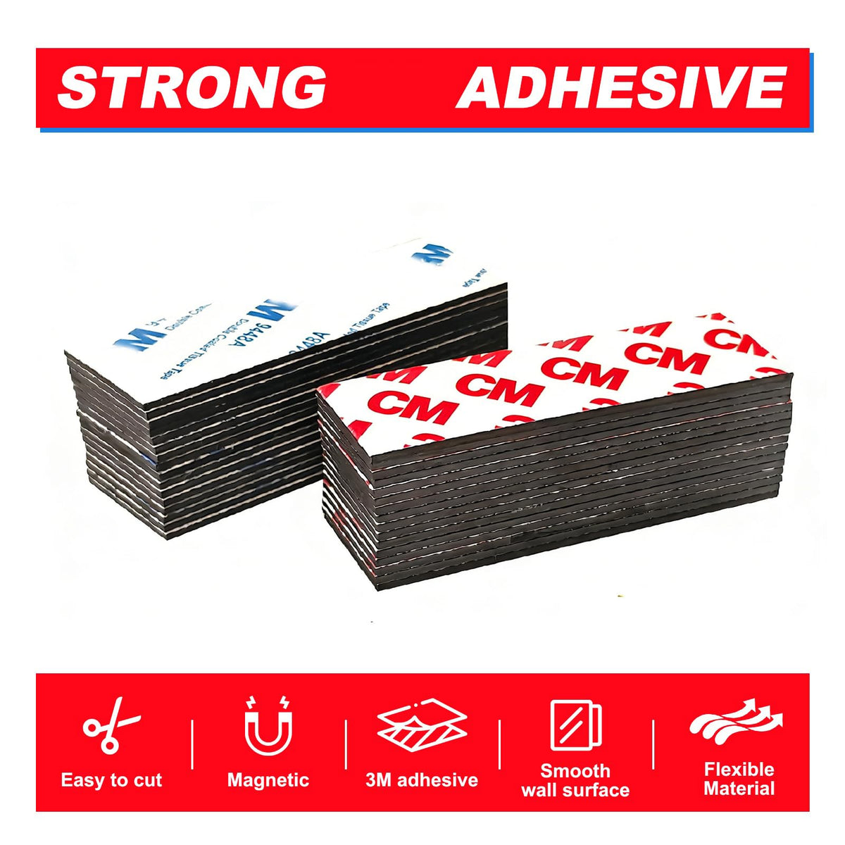 CHUNNIAO A+B Matched Magnetic Strips with Adhesive 2"x1"x0.04" (Pre-Cutting 96 Pcs),Adhesive Magnet to Magnets Stick Face to Face,Great for Bookmarks Craft