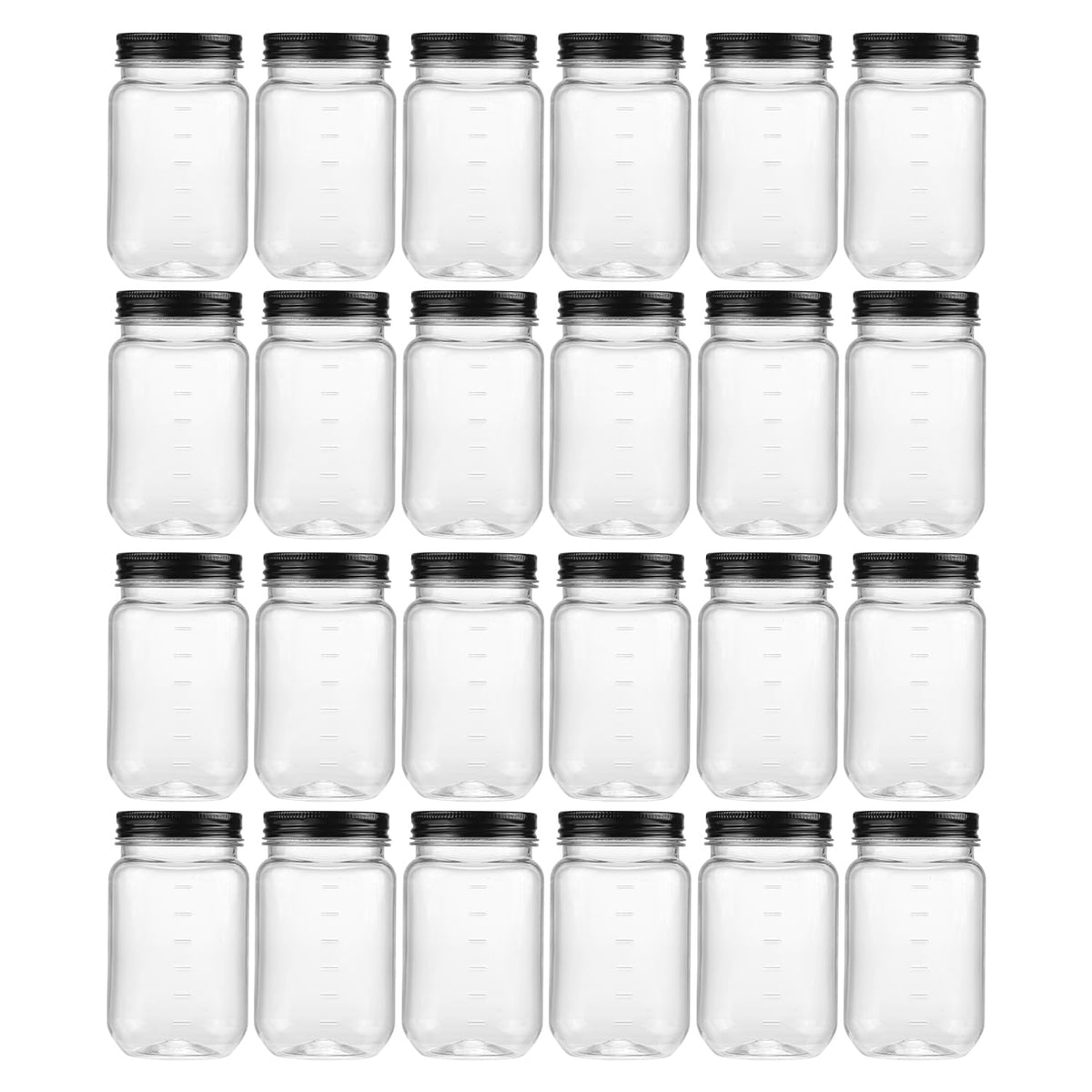 novelinks 16 oz Clear Plastic Jars with Lids, Refillable 16oz Mason Jars with Lids & Storage Containers for Kitchen & Household Use (24 Pack,Black)