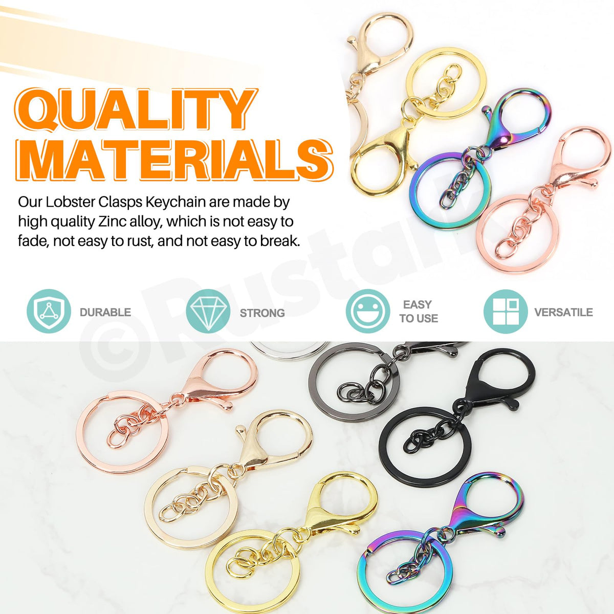 Rustark 28Pcs 7 Colors Lobster Claw Clasp Keychain Set Swivel Snap Hooks with Key Chain Rings Swivel Trigger Clips with Flat Split Ring Keychain Making Kit for DIY Craft Jewelry Making