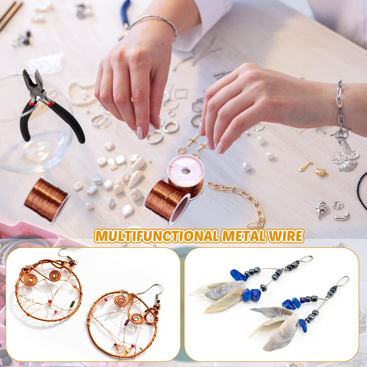 Funrous 5 Rolls 5 Size Jewelry Wire 18, 20, 22, 24, 26 Gauge Copper Wire Kit Jewelry Beading Bendable Craft Metal for Making Crafts, Sculpting with a Pliers(Copper)