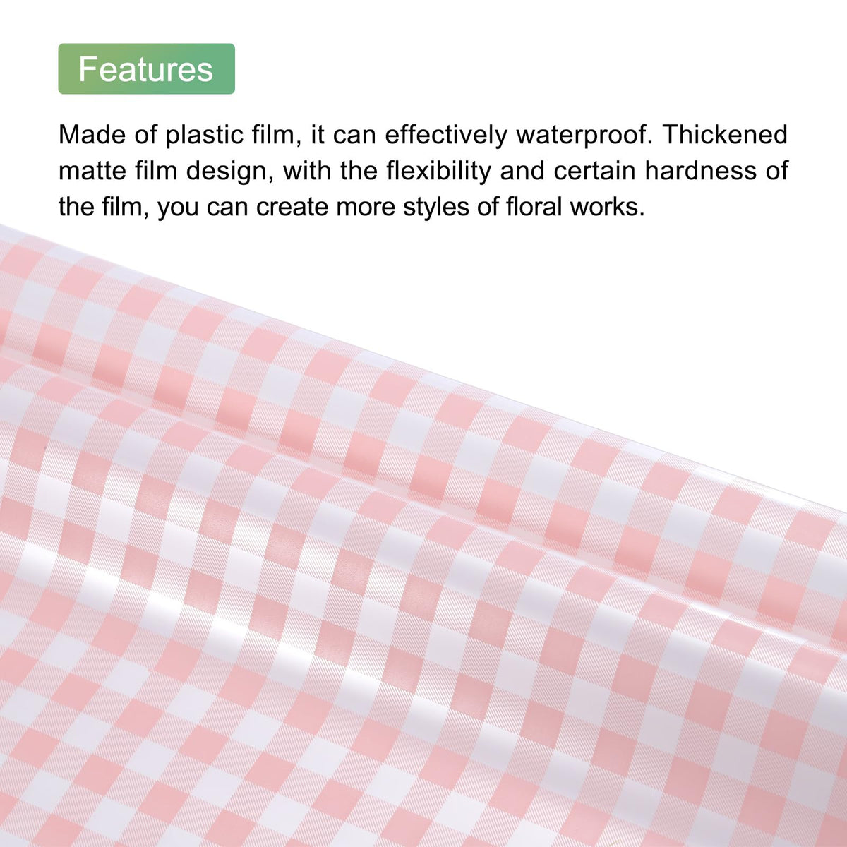 MECCANIXITY Flower Wrapping Paper Waterproof Floral Wrap Plaid Cream Pink Gift Packaging 22.8 x 22.8 Inch Used for DIY Crafts Bouquet Packaging 20 Pcs
