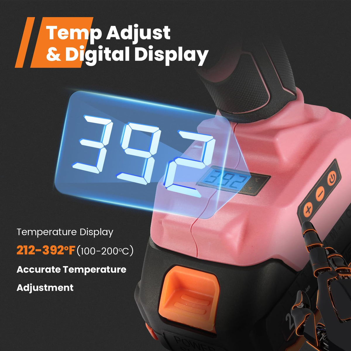 Full Size Cordless Glue Gun, GoGonova 20V Temp Adjust LCD Digital Display Fast Heating Accurate Dual Temp, Dripless Full Size Heavy Duty Hot Gun Kit with 12 Pcs Sticks (Battery Included)