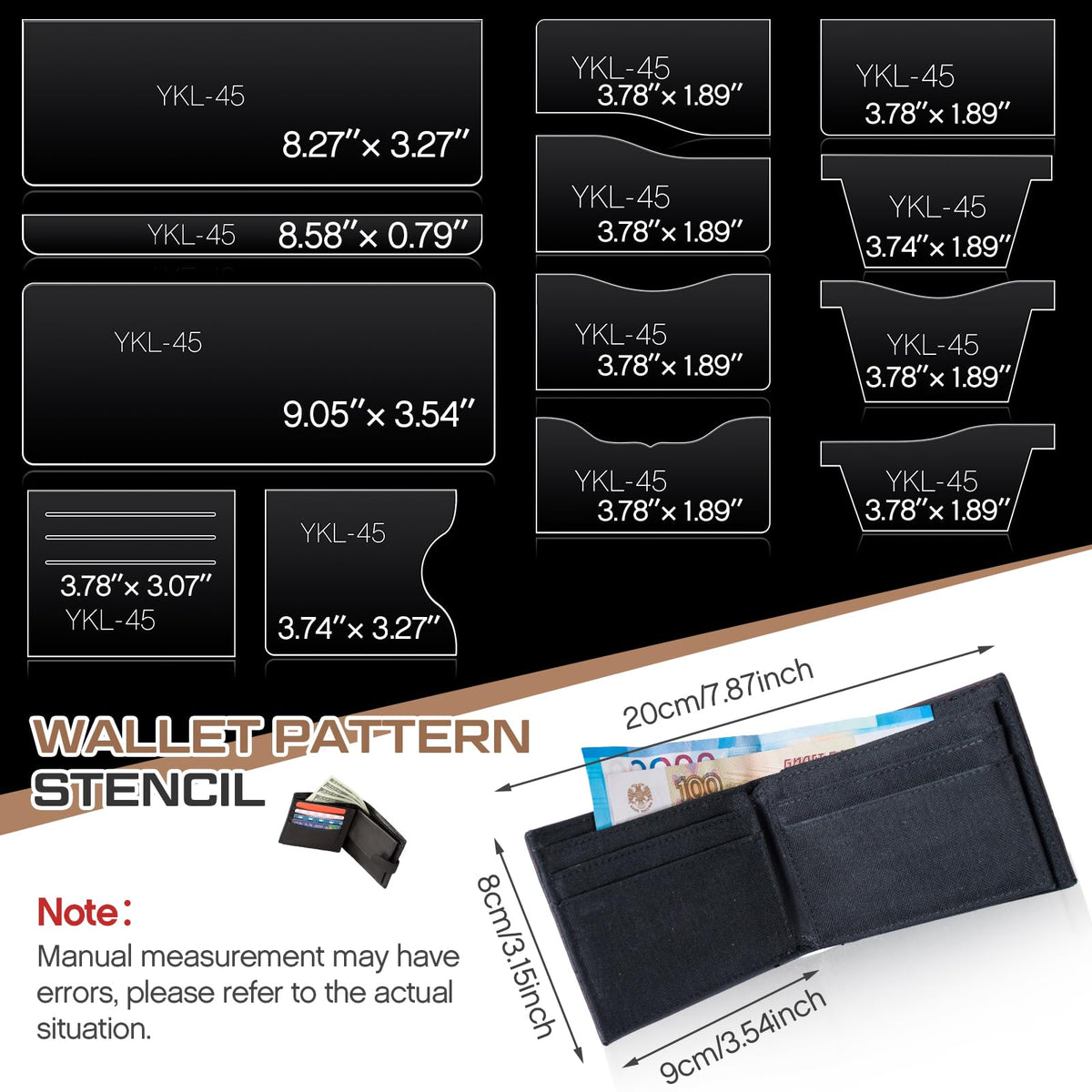 Chunful 13 Pcs Acrylic Leather Wallet Patterns Templates Drawings Kit Clear Sewing Templates Tool for Purse Women Leather Hand Crafts Lovers DIY Beginner