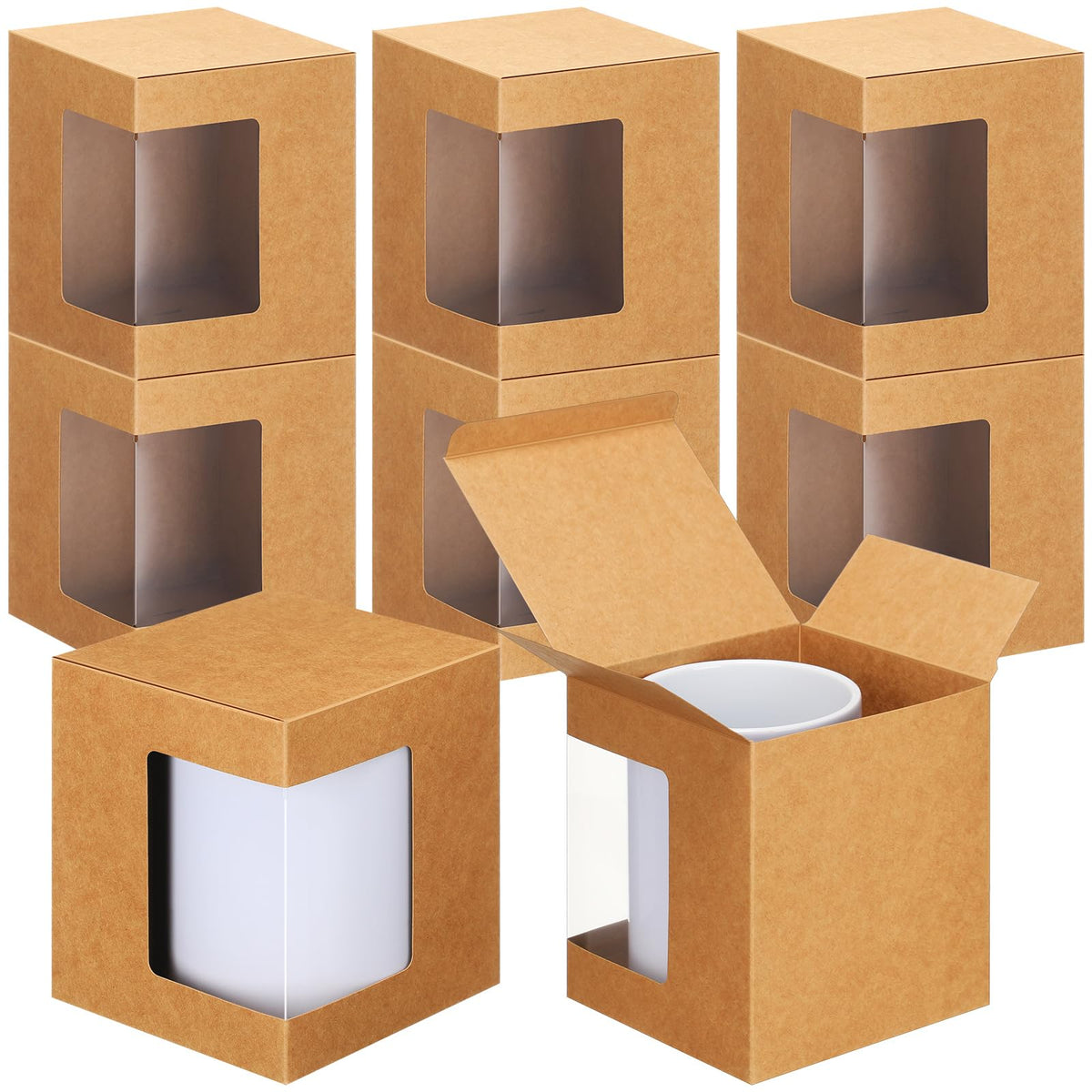 Harloon 36 Pack Mug Boxes for Gifts Coffee Mugs Boxes Gift for Shipping Sublimation Transparent Wine Glass Gift Packaging Box for Blanks 11oz, 12oz, 15oz Wrapping(Brown)