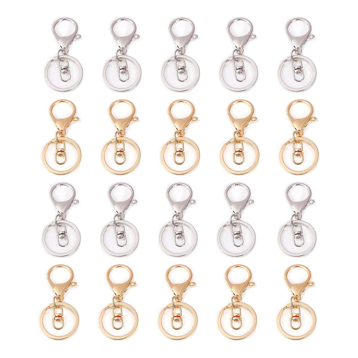 Lobster Claw Clasp Key Chain Rings Kit-20 PCS Clasps Lanyard Snap Hooks with Split Key Rings, Gold/Silver Keychain Clip Hooks Keychain Ring Carabiner Buckles for Leather Crafts DIY Project- 2 Color
