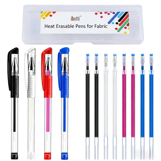 ibotti Heat Erase Pens for Fabric with 8 Free Refills for Quilting Sewing, 4 Colors Assorted Pack