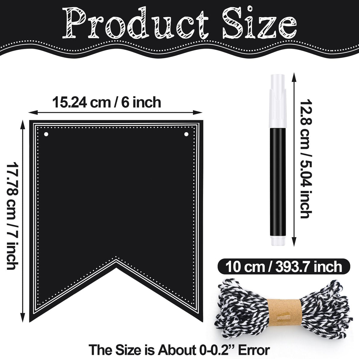 TaoBary 41 Pieces DIY Black Custom Banner Kit Includes 36 Pcs Black Blank Banners 4 Pcs White Chalk and Rope Custom Signs Phrase Banner for Birthday Wedding Baby Shower Themed Party Decorations