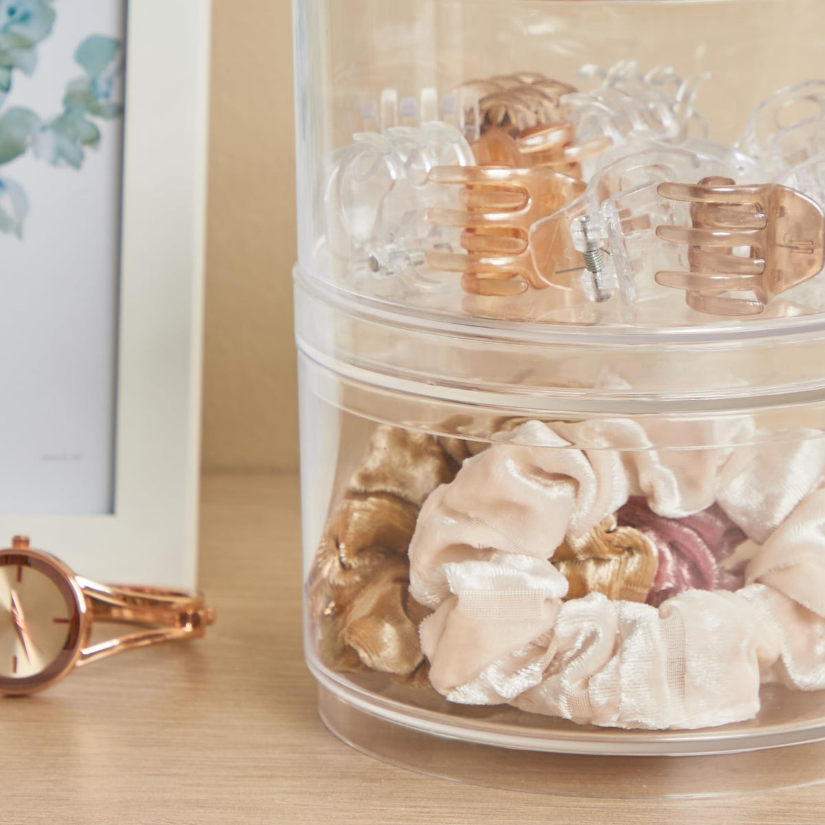 STORi Bella Stackable Clear Plastic Container (Set of 3) Round Vanity Storage Organizers with Lids for Hair Accessories & Beauty Supplies | Made in USA