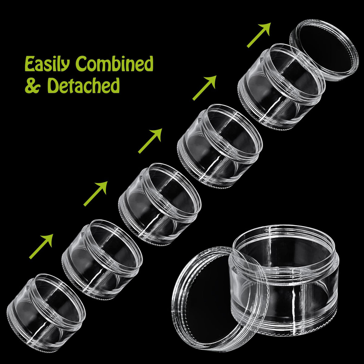 Luomorgo 4 Sets Stackable Clear Plastic Containers with Screw Lids - 30ML 5-Layer Organizer for Cosmetics, Jewelry Beads, Nail Art & Craft Storage