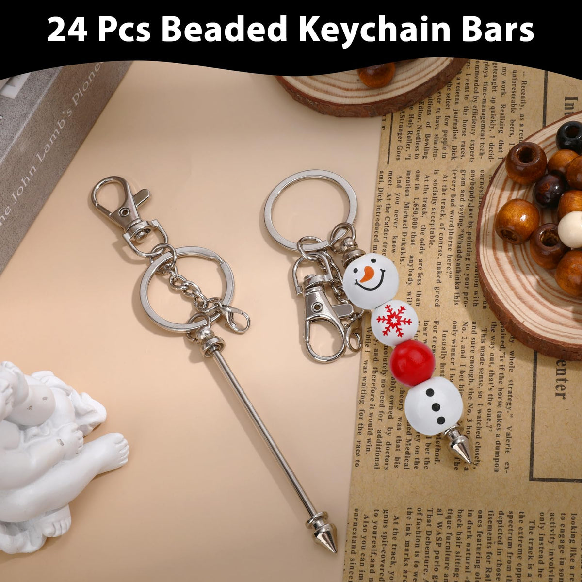 Sploziia 24Pcs Beadable Keychain Bars Bead Keychain Making Kit Gold Beadable Keychains Beaded Items DIY Pendant Metal Blank Key Chain Accessories Bulk for DIY Crafts Jewelry Making Gift