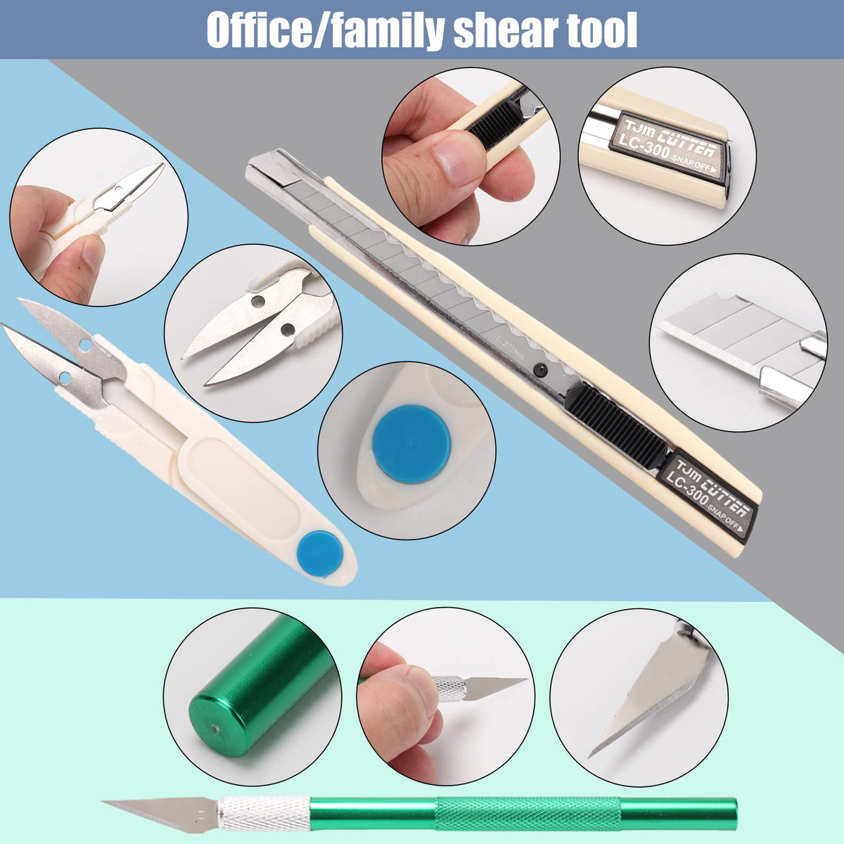 MILUSONG 9-in-1 Portable Tools Set Includes Scissors, Utility Knife, Craft Knife, Ruler, Tape Measure, Sewing Scissors, Tweezers DIY Tool Kit for The Household, Office