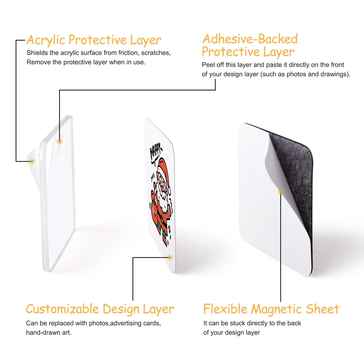 RAINBOW WSK 20 Pcs DIY Fridge Magnet Kit - Square Clear Acrylic Magnetic Set with Adhesive Backing for Photo,Crafts,Office,Classroom,Cabinets,Kitchen,2 Inch