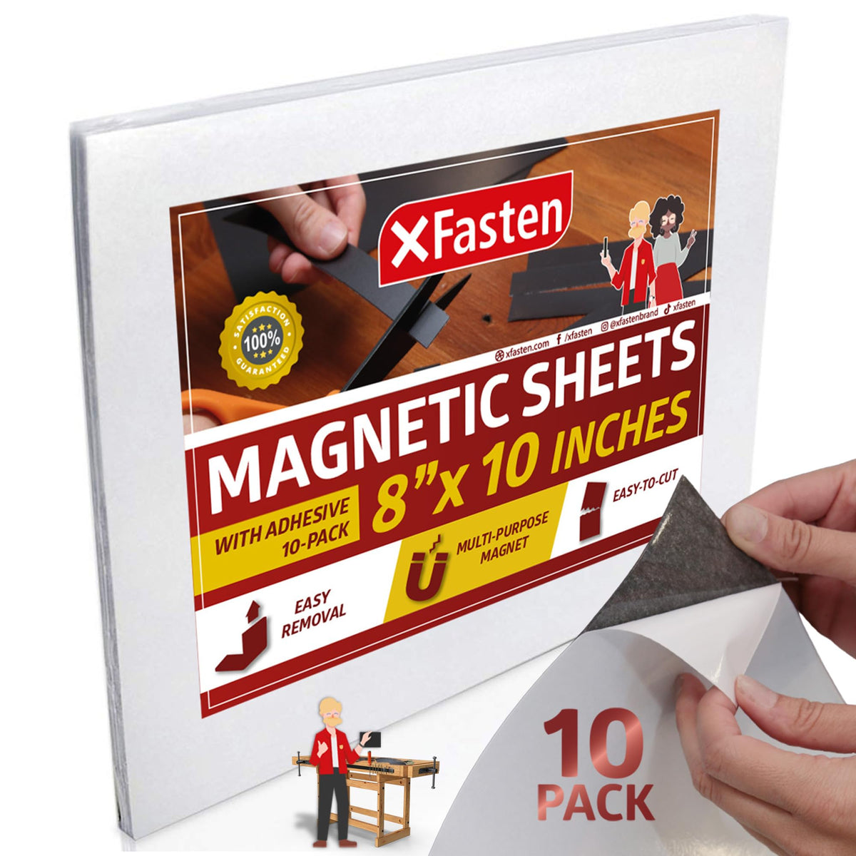 XFasten Magnetic Sheets 8x10 Inch 20mil (Set of 10) - Magnetic Adhesive Sheets -Premium Peel and Stick Magnetic Sheets with Adhesive Backing