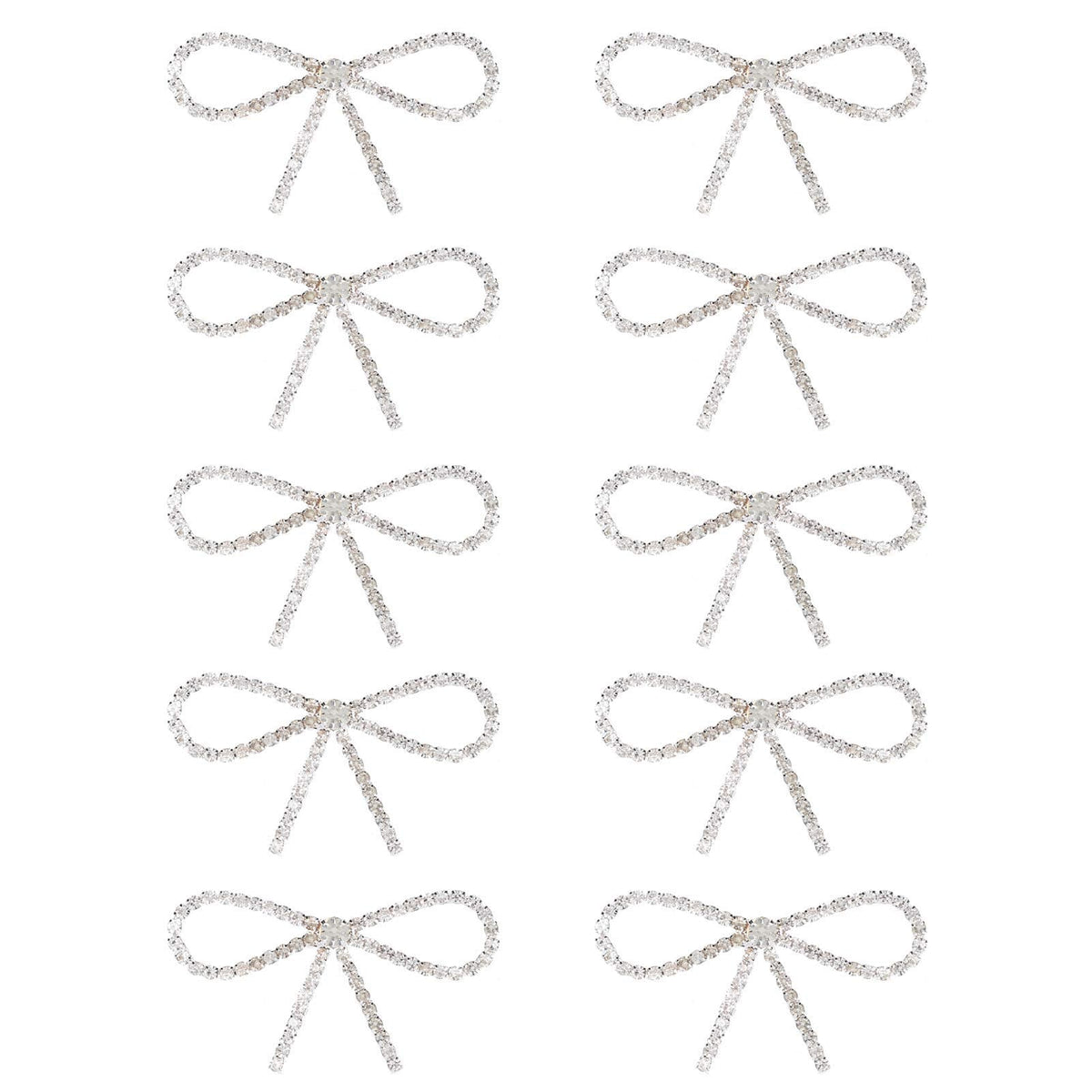 10Pcs Sliver Clear Rhinestone Crystal Bow Brooches Pins Set DIY Wedding Bouquet Broaches Kit