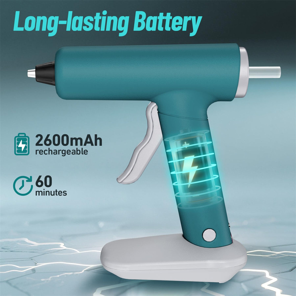 SilhouetteSlice 20W Cordless Hot Glue Gun, Fast Heating Glue Gun and 30pcs Glue Sticks Set, Stable Support Base Ideal for Crafts, DIY Arts, Home Repairs (Blue)