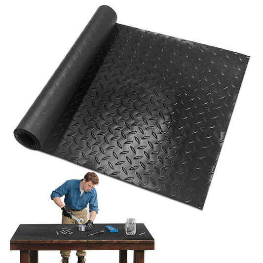 48" x 17" Work Bench Pad PVC Workbench Mat with Non-Slip Steel Plate Texture, 1.5mm Thick Scratch & Stain Resistant Surface for Woodworking, Crafting, DIY Projects and Tool Protection