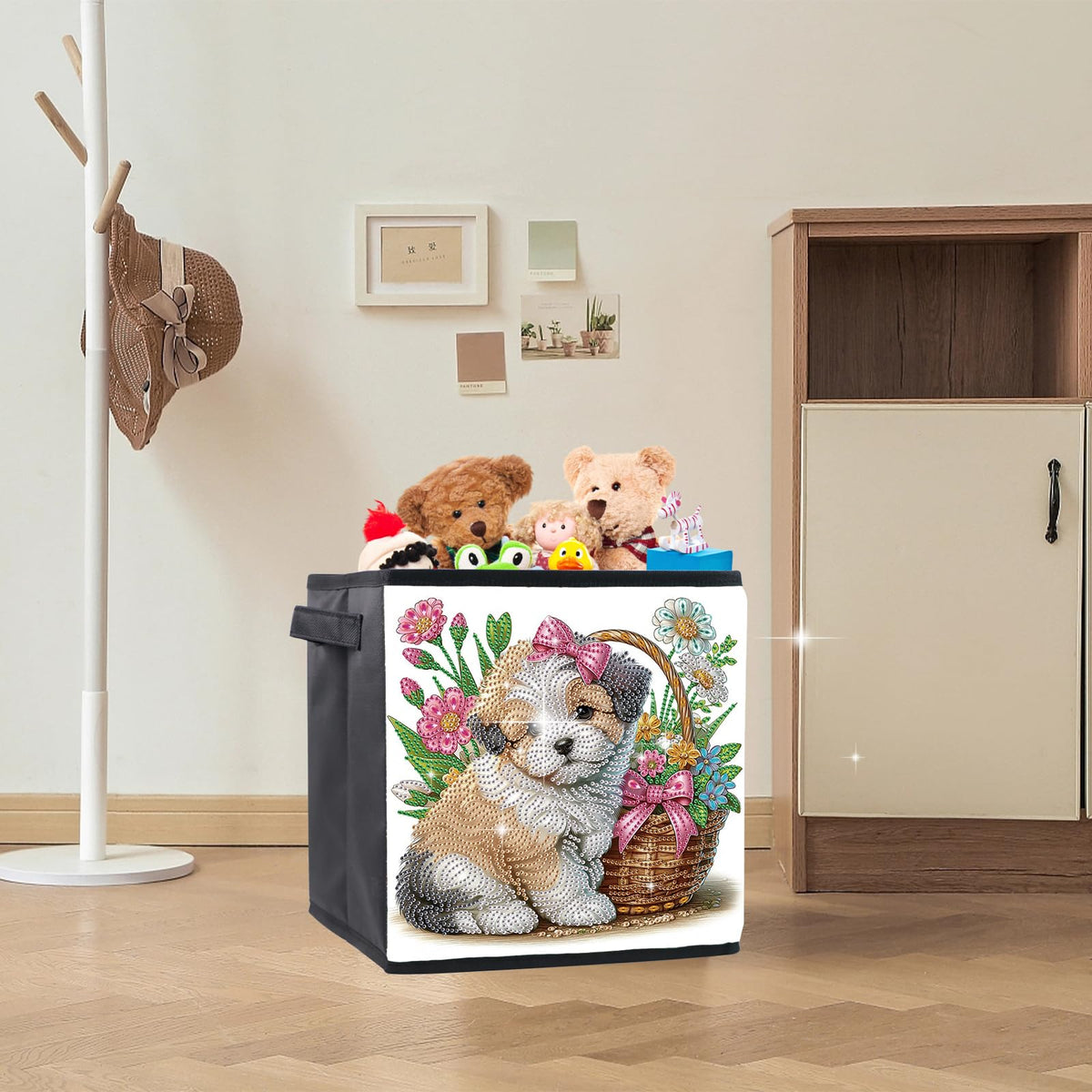 JZHYOAN Dog Diamond Art Large Storage Basket with Baseplate, Foldable Dispenser Cubes, DIY Special Pattern Large Storage Cubes, Living Room Bedroom Home Office Organization Box