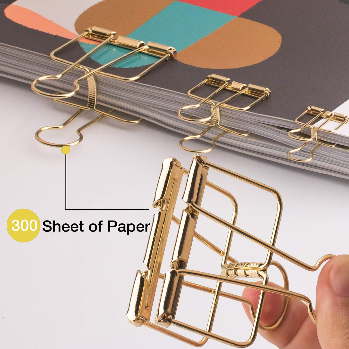 18 Pcs Gold Wire Binder Clips and 20 Pcs Cute Paper Clips Set Assorted Sizes, 2 Big 6 Medium 10 Small Smooth Steel Hollow Office Clamp Clips