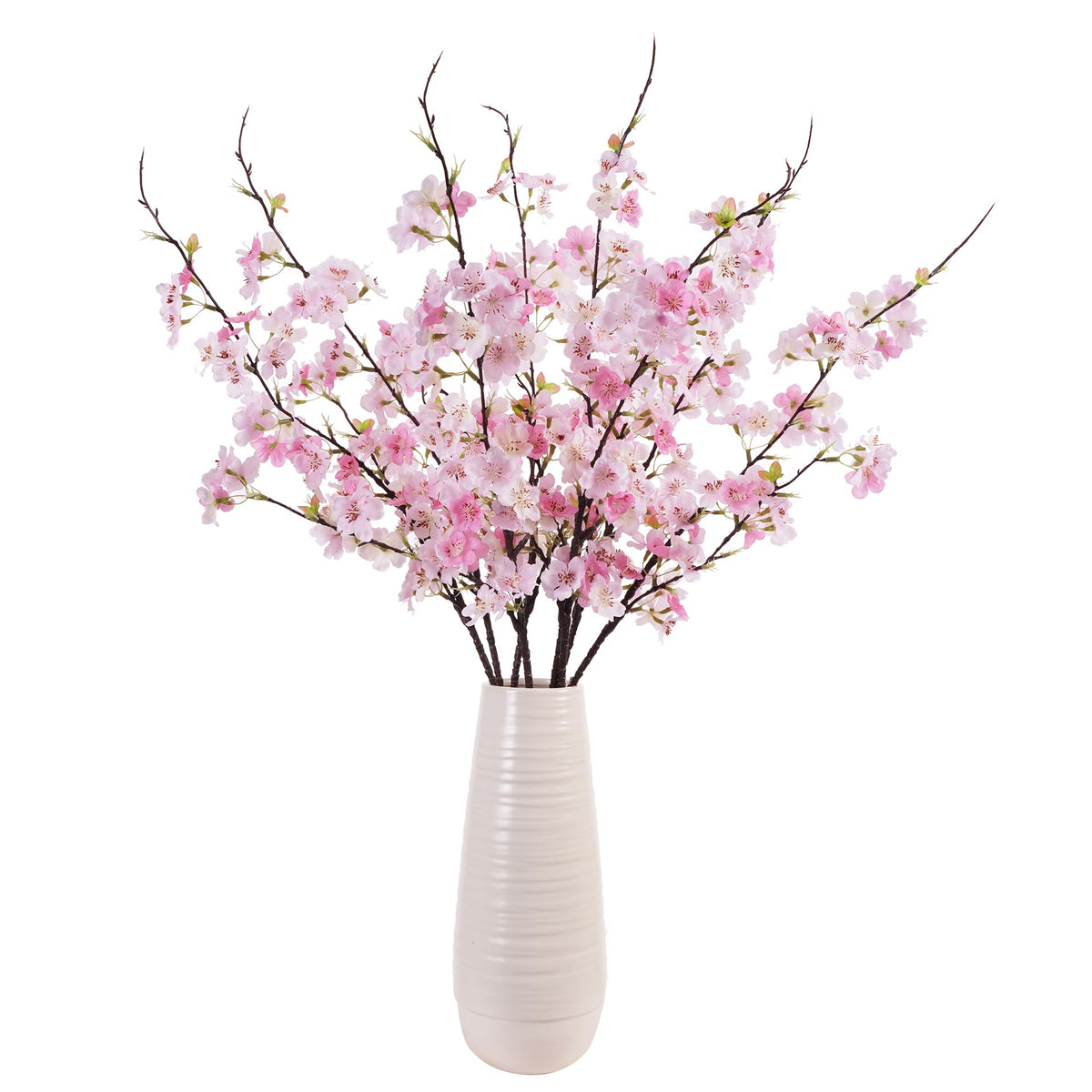 ENALGRE Artificial Cherry Blossom Branches 27.6In Silk Cherry Blossom Branches Long Stem Artificial Flowers for Tall Vase, for Home Decor, Weddings Decor, Parties & Festival Gifts 8PCS ，Pinkish White