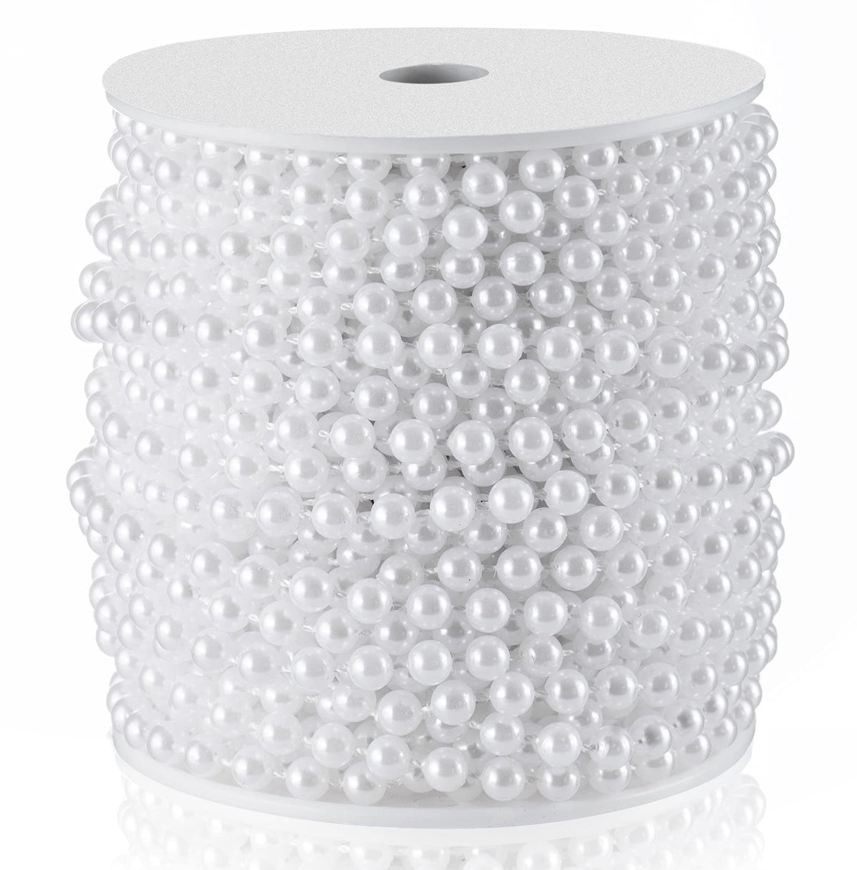 Craft String Pearls 6MM Pearl Bead, 66 Feet White Faux Pearl Garland Spool Roll Strand Wedding Party Decoration, Christmas Tree Decorations